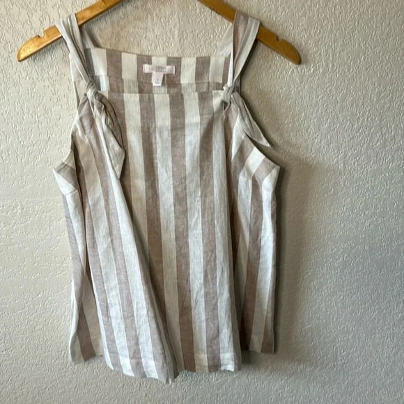 Lauren Conrad linen taupe ivory stripe tie tank‎ top size small - Picture 1 of 5